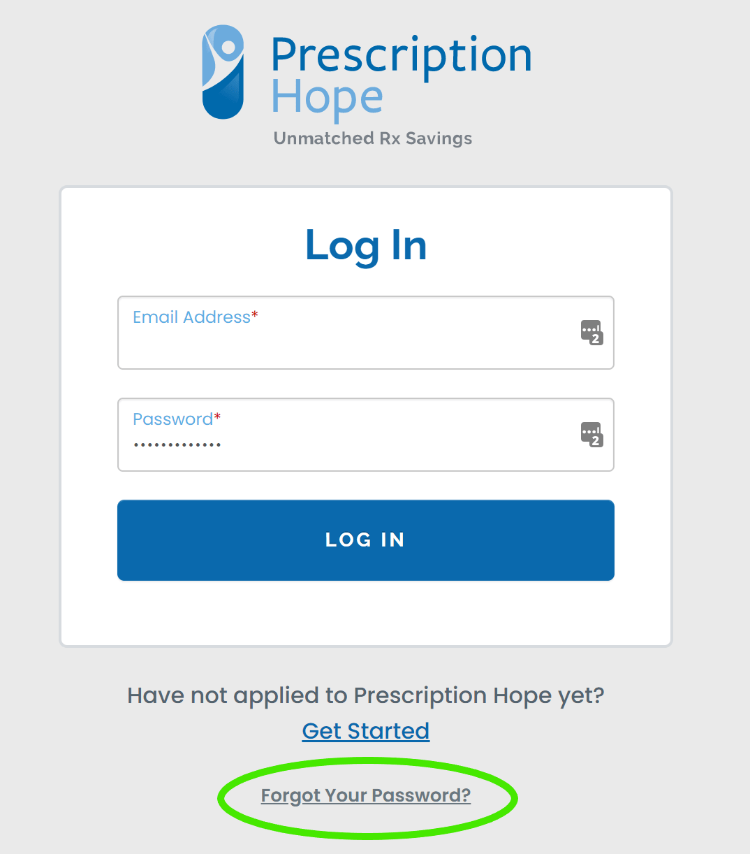 Forgot password to Prescription Hope