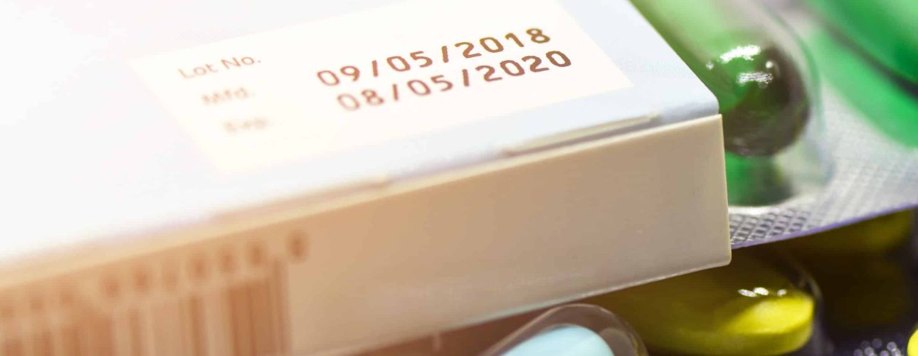 Manufacturing date and expiry date on some pharmaceutical packaging.