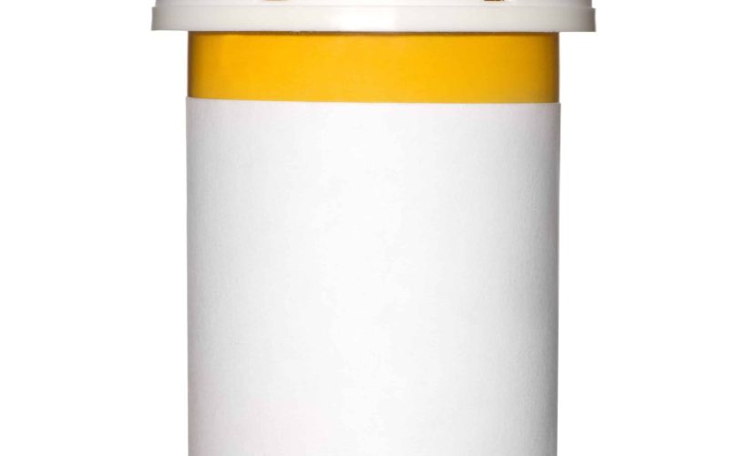 4869496 - a medical pill bottle with a blank label for copy space and the bottle is isolated on a white background.