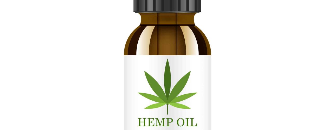 Realistic brown glass bottle with hemp oil. Mock up of cannabis oil extracts in jars. Medical Marijuana logo on the label. Vector illustration