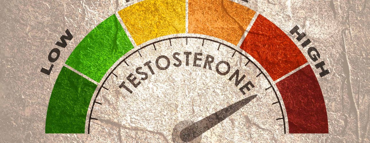 Hormone testosterone level measuring scale. Health care concept illustration.