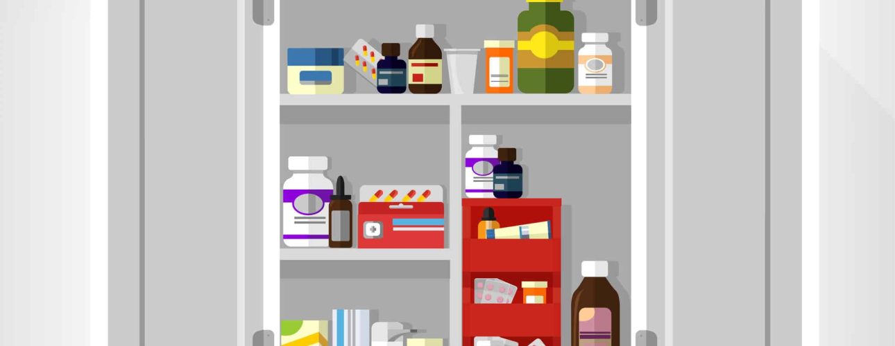 42774955 - cupboard with medicines. vector flat illustration